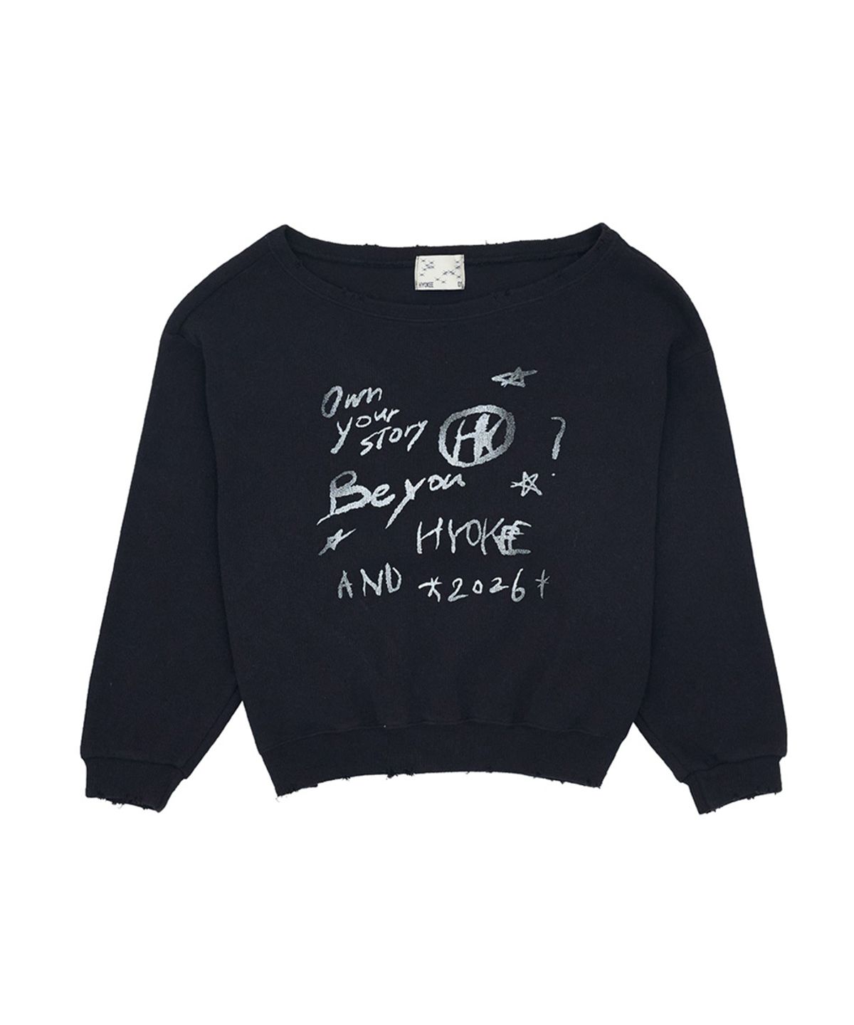 노 엑스트라 터치(NO EXTRA TOUCH) One-shoulder graphic sweatshirt (black)_26SPSS001BK
