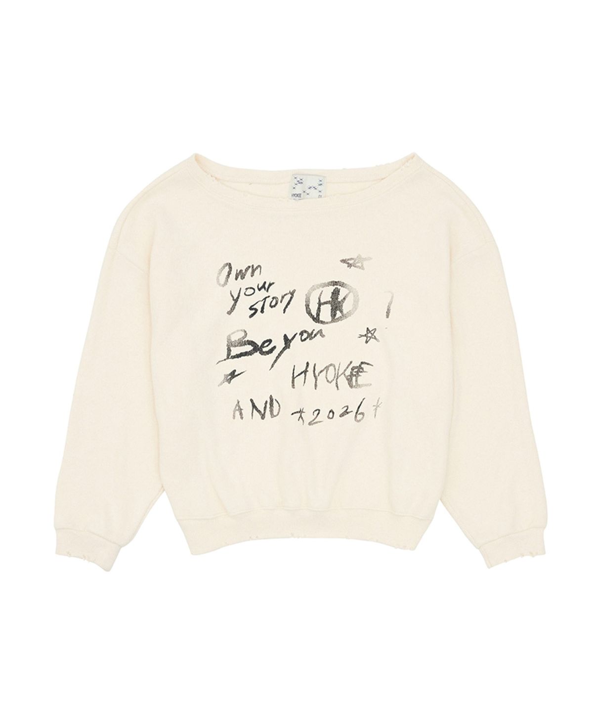 노 엑스트라 터치(NO EXTRA TOUCH) One-shoulder graphic sweatshirt (cream)_26SPSS001CR