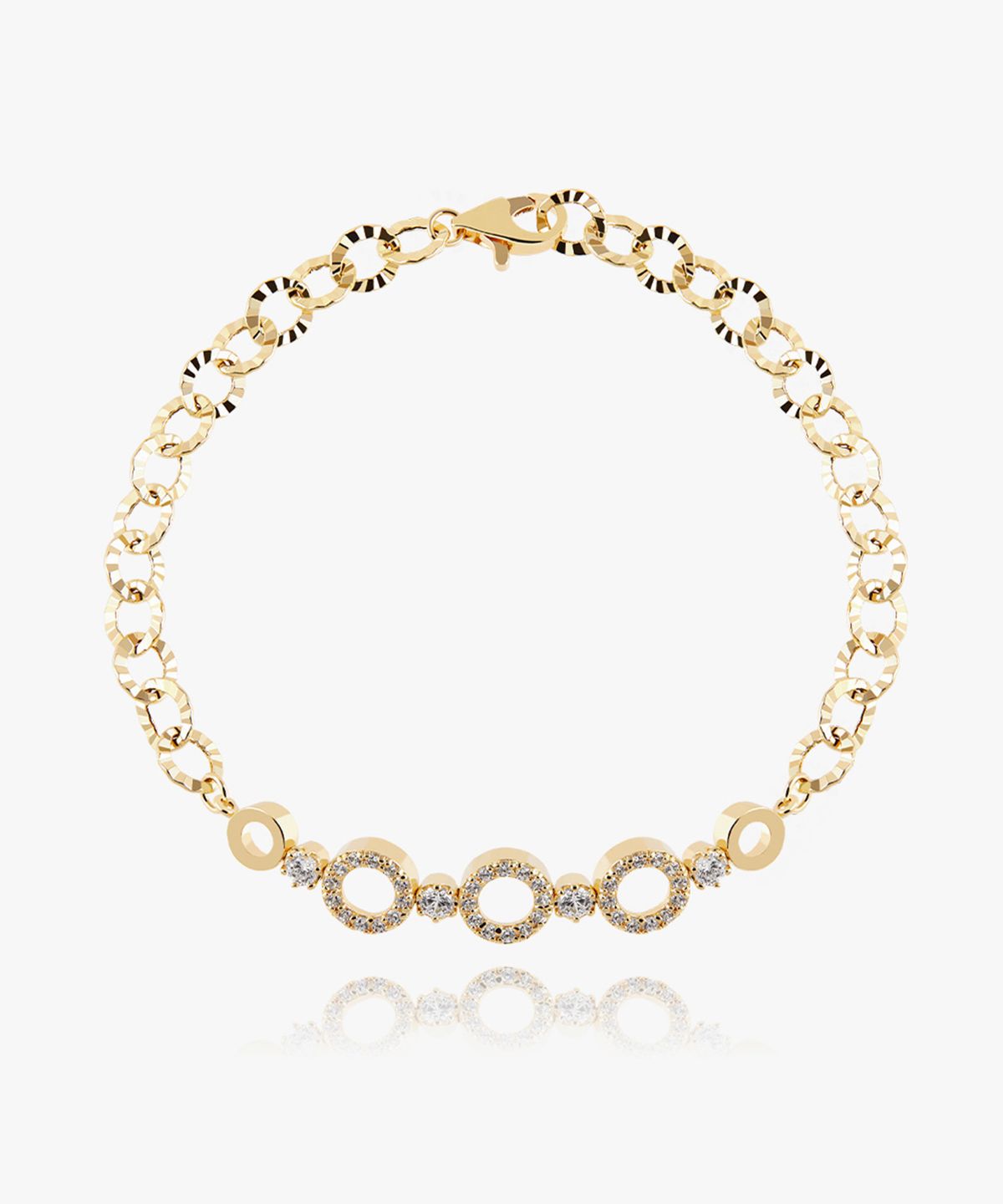 엘렌쥬얼리(HELENE JEWELRY) 14K 할로우 브릿지 서클 큐빅 오레올 체인 금 팔찌