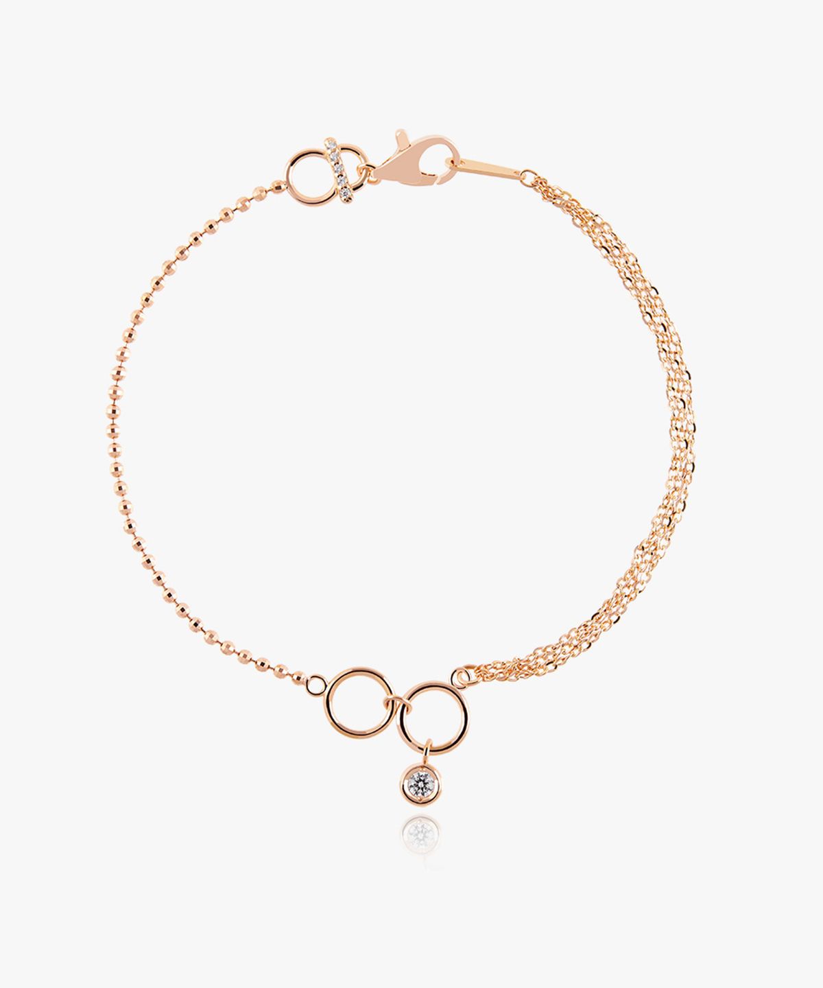 엘렌쥬얼리(HELENE JEWELRY) 14K 스너글 미러 볼 앤 체인 레이어드 금 팔찌