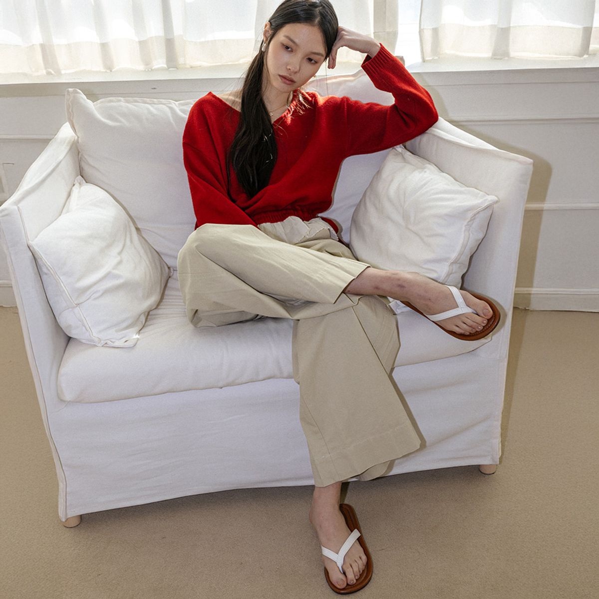 랭썬(LANGSON) LS_Wide cargo cotton pants_BEIGE
