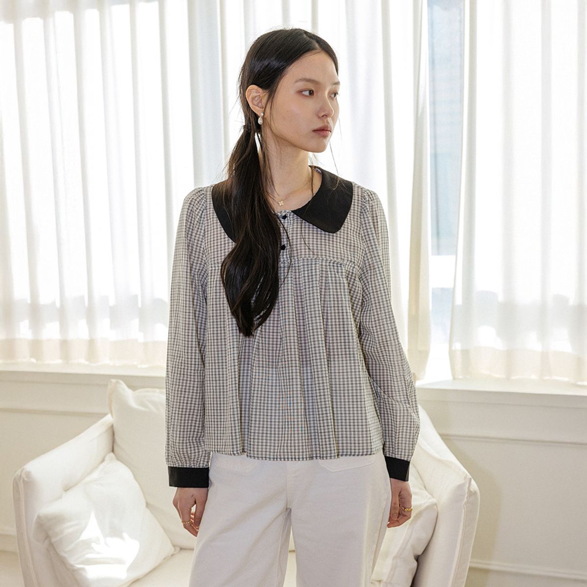 랭썬(LANGSON) LS_Doll collar check shirt_2color
