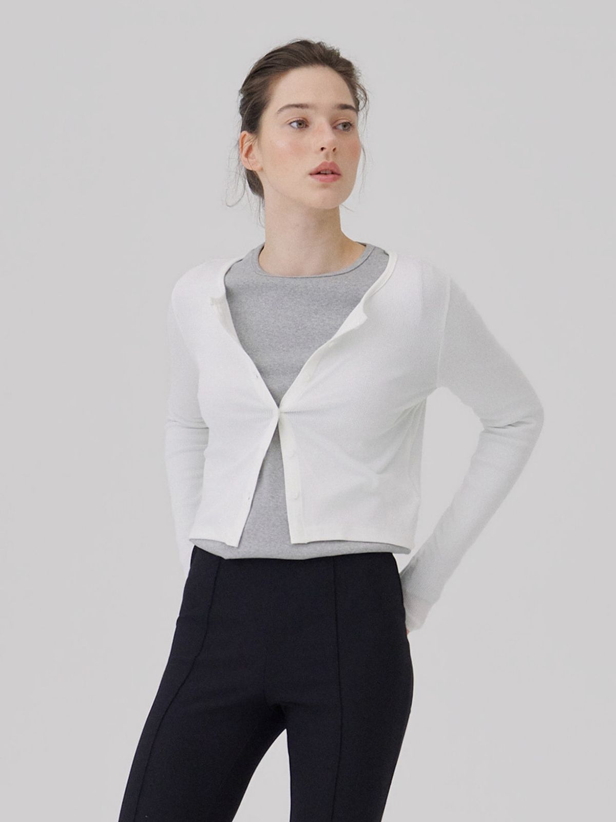 웨이브유니온(WAVE UNION) Crew neck Rib Cardigan White