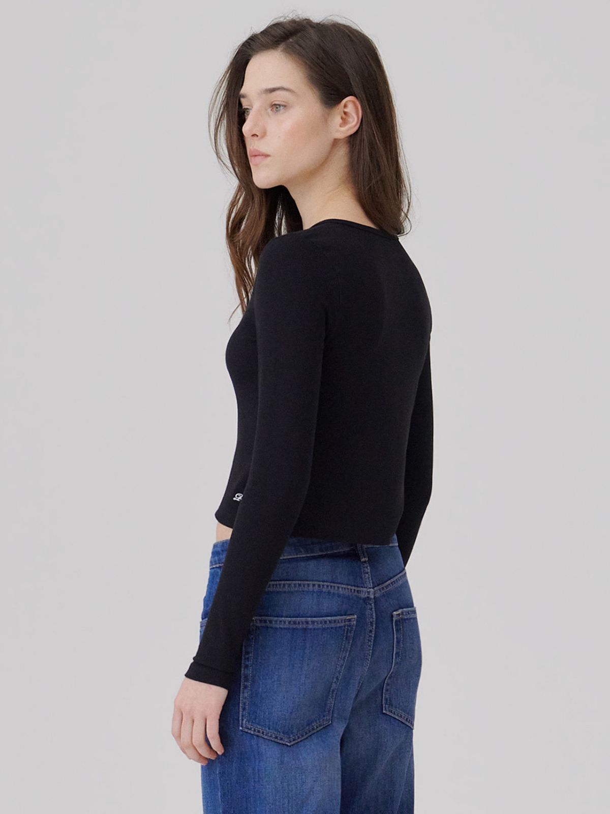 웨이브유니온(WAVE UNION) Crew neck Rib Cardigan Black