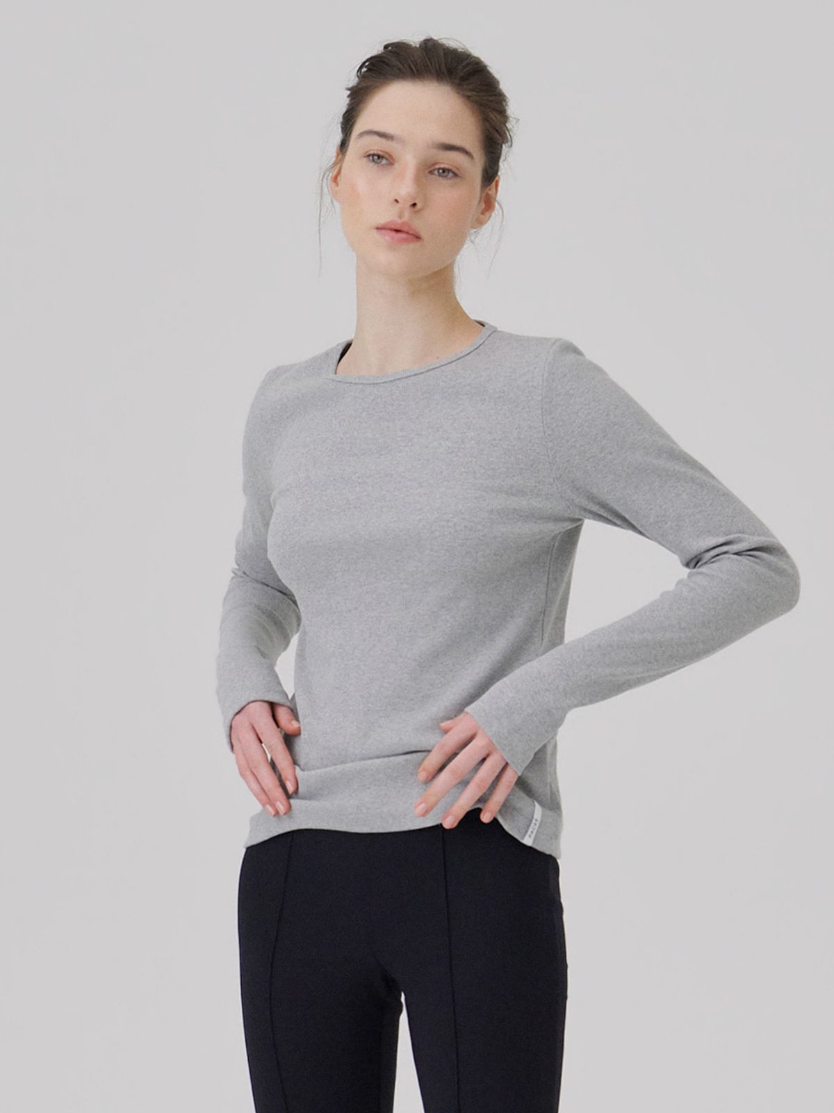 웨이브유니온(WAVE UNION) Binding Rib Long sleeve top Heather dark gray