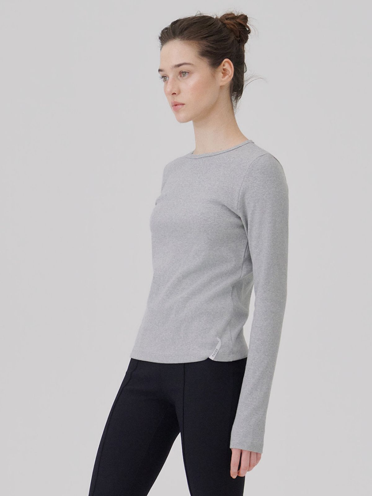 웨이브유니온(WAVE UNION) Binding Rib Long sleeve top Heather dark gray