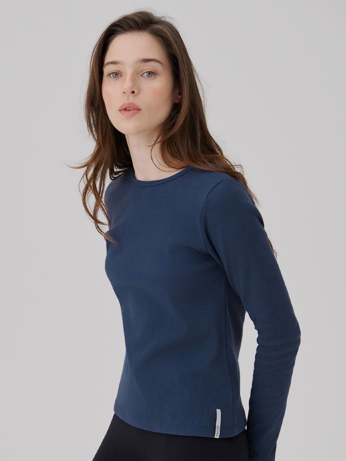 웨이브유니온(WAVE UNION) Binding Rib Long sleeve top Dark blue