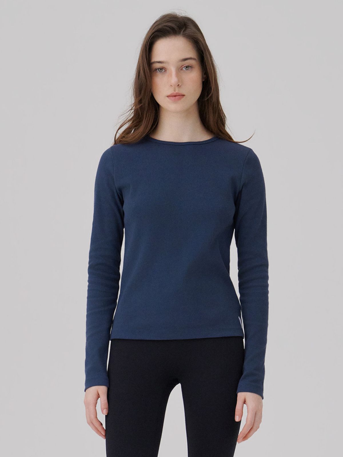 웨이브유니온(WAVE UNION) Binding Rib Long sleeve top Dark blue