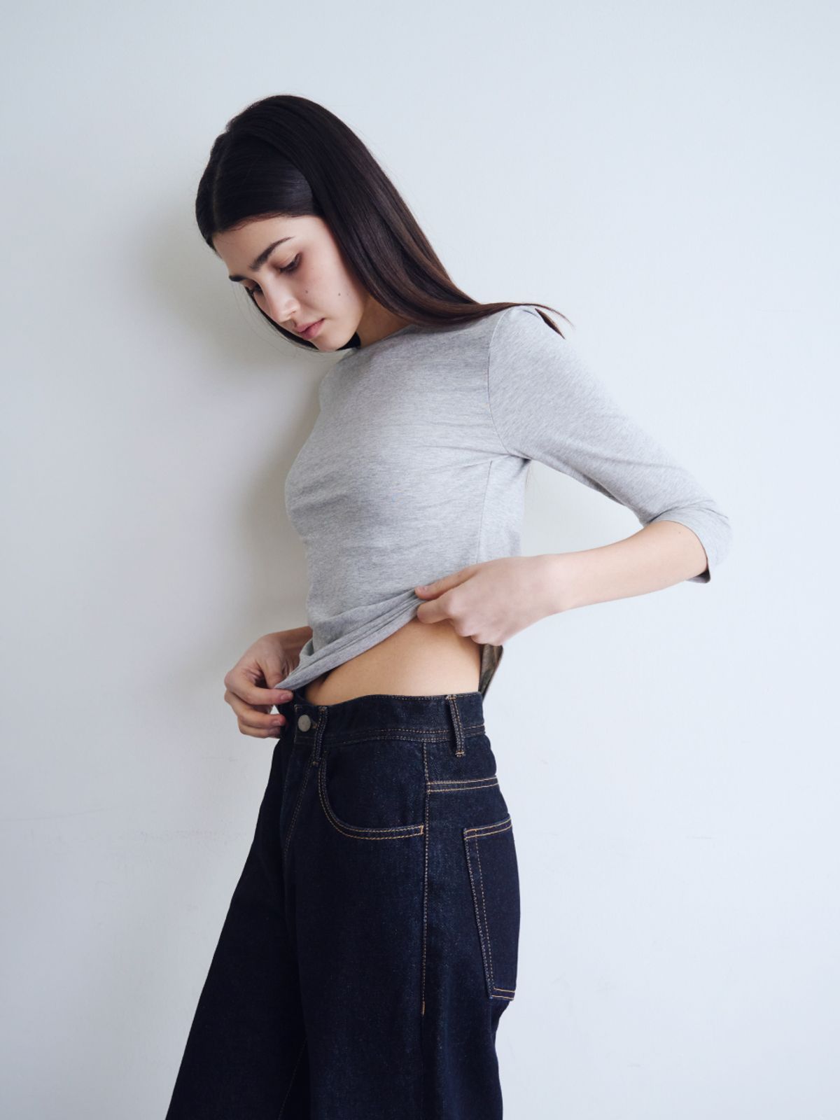 웨이브유니온(WAVE UNION) Convertible Three-quarter sleeve top Heather dark gray