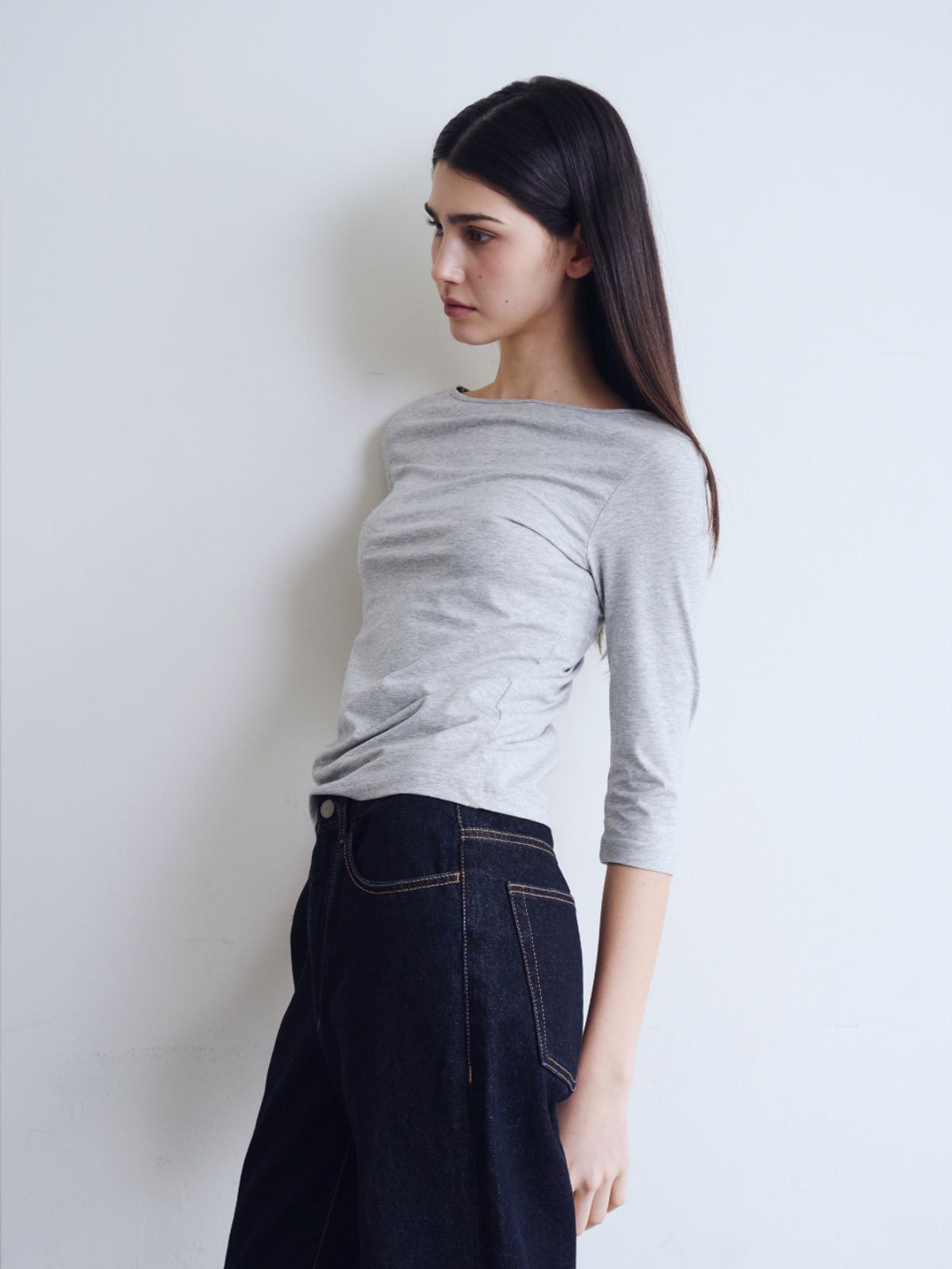 웨이브유니온(WAVE UNION) Convertible Three-quarter sleeve top Heather dark gray