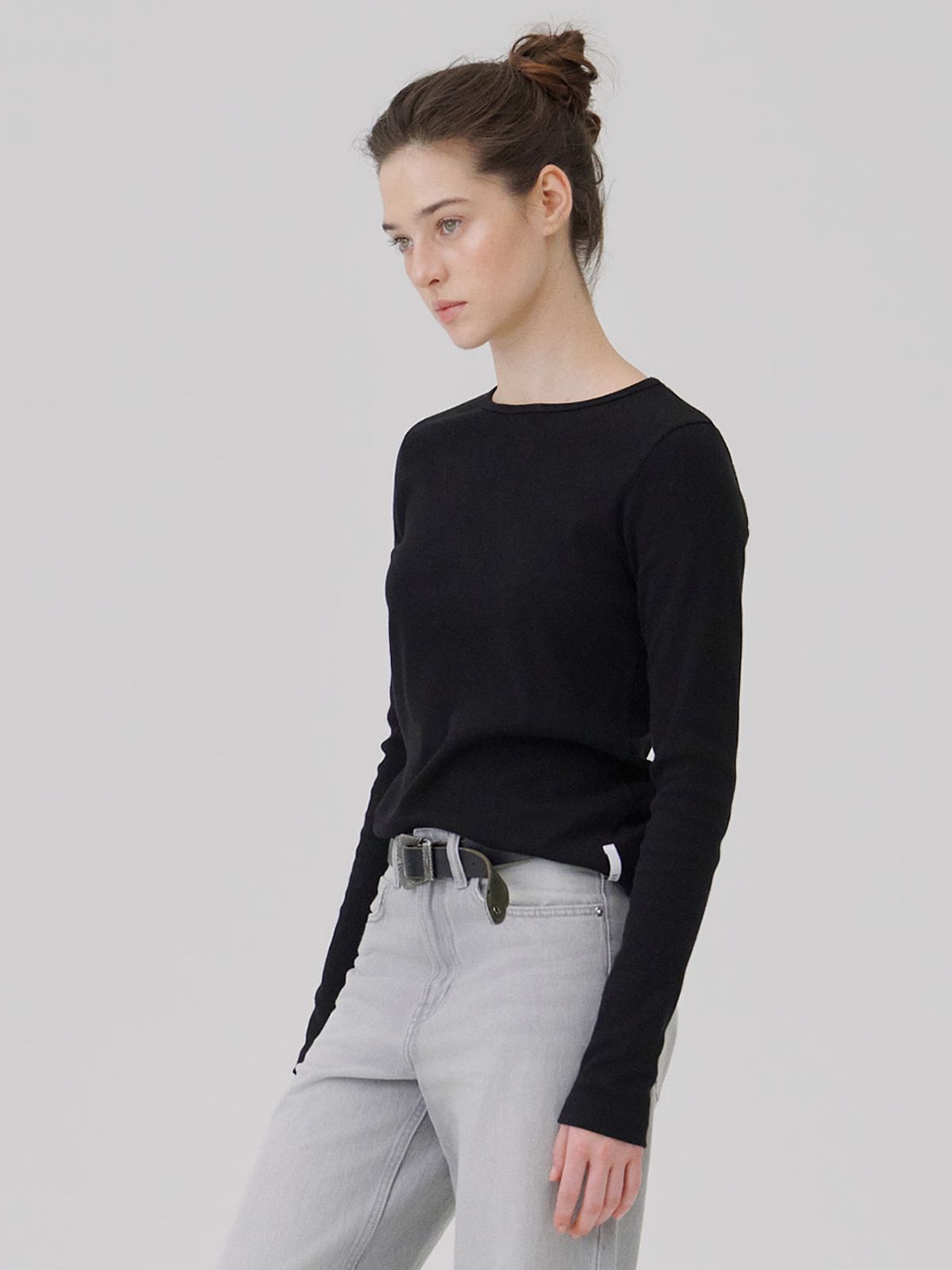 웨이브유니온(WAVE UNION) Binding Rib Long sleeve top Black
