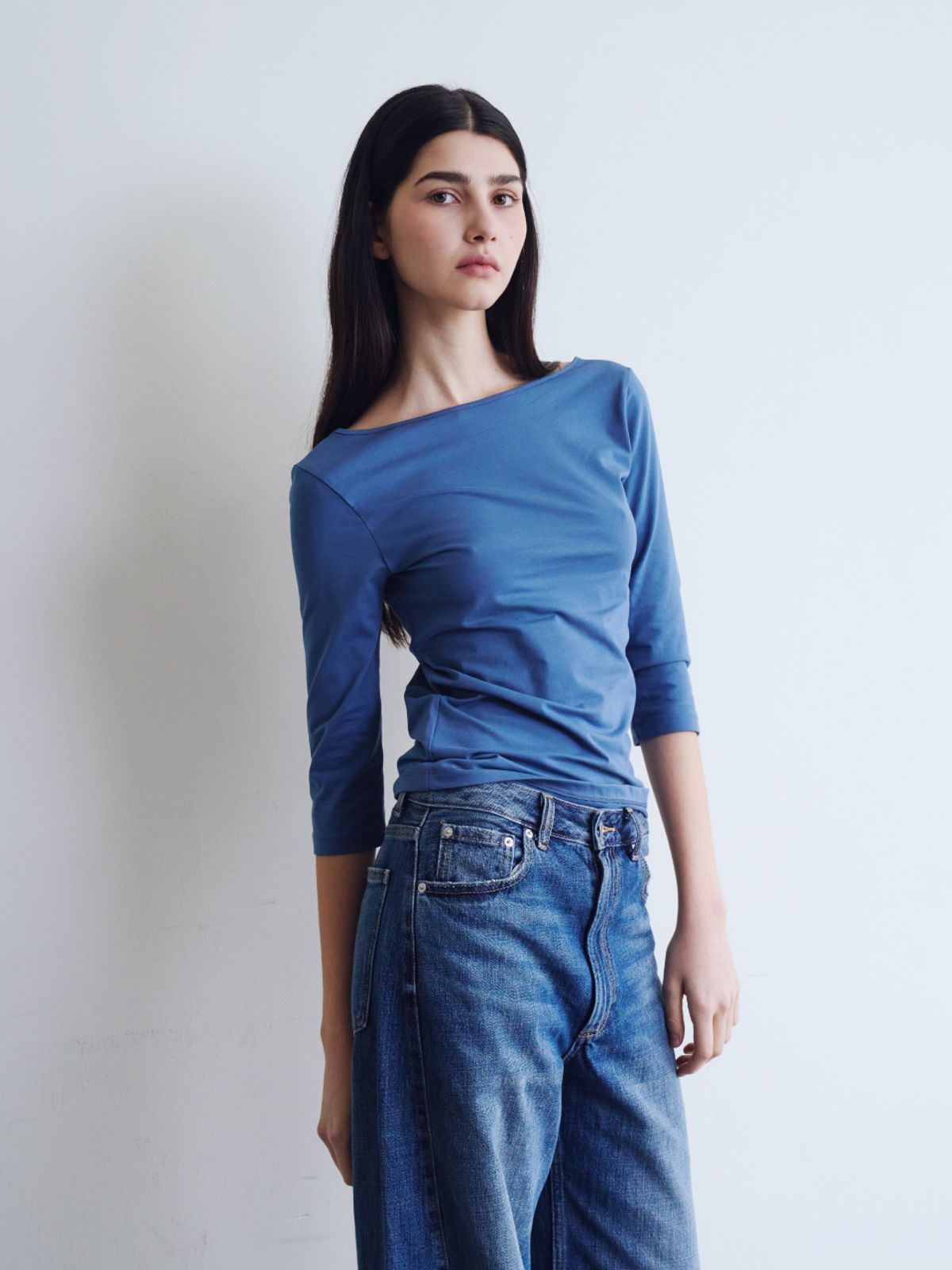 웨이브유니온(WAVE UNION) Convertible Three-quarter sleeve top Dark blue