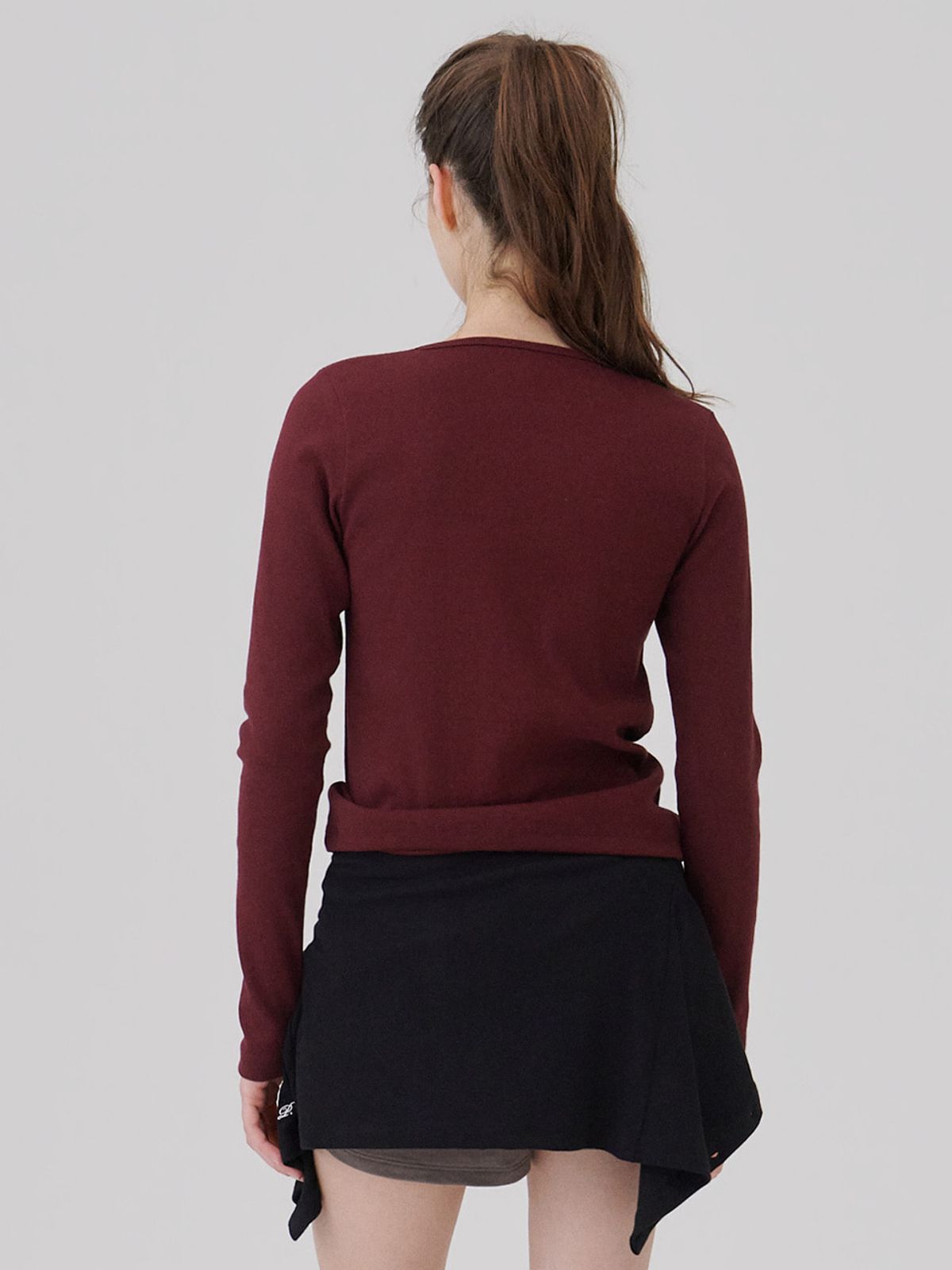 웨이브유니온(WAVE UNION) Binding Rib Long sleeve top Burgundy