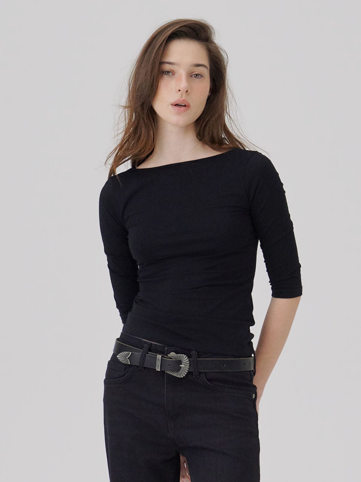 웨이브유니온(WAVE UNION) Convertible Three-quarter sleeve top Black
