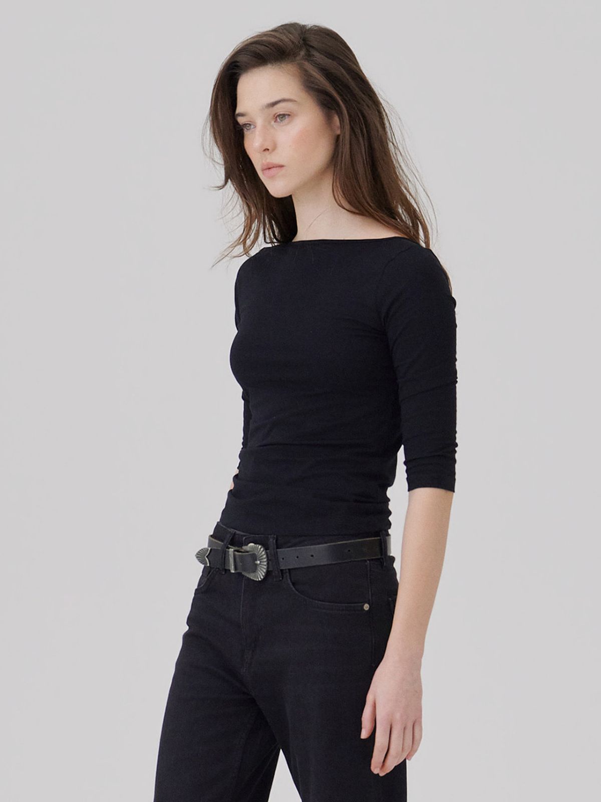 웨이브유니온(WAVE UNION) Convertible Three-quarter sleeve top Black