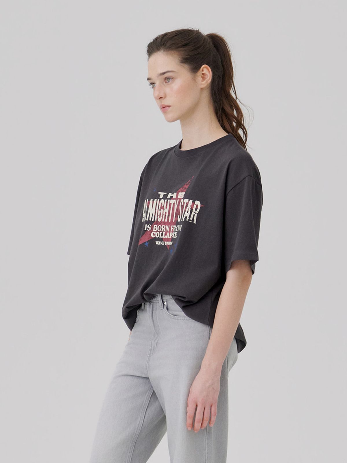 웨이브유니온(WAVE UNION) Almighty star T-shirt Charcoal