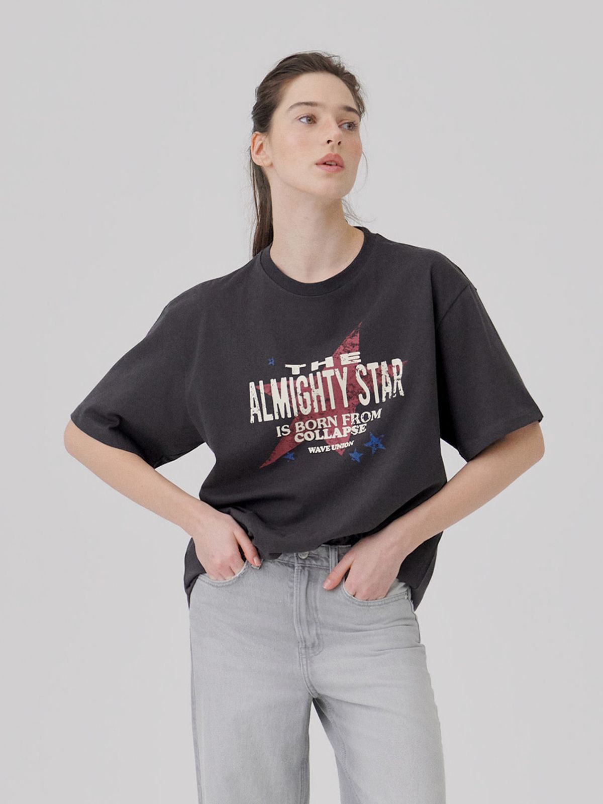웨이브유니온(WAVE UNION) Almighty star T-shirt Charcoal