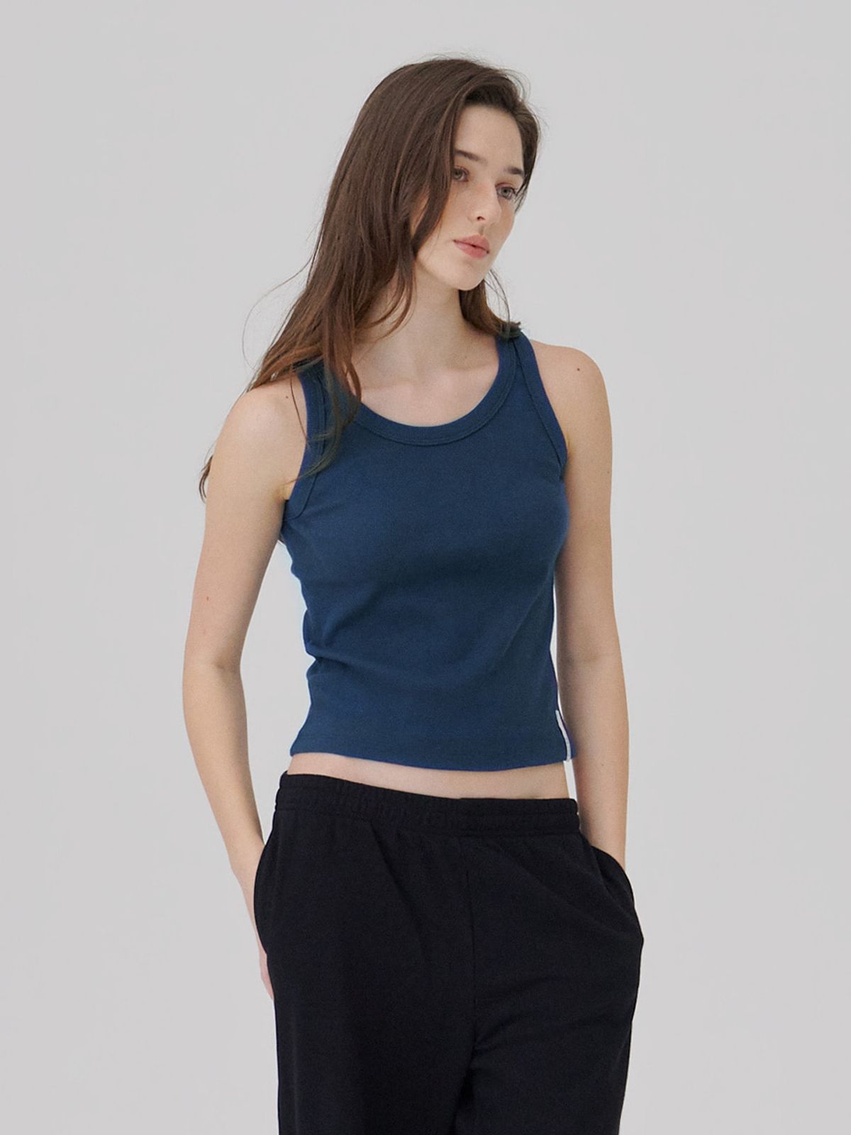 웨이브유니온(WAVE UNION) Binding Rib Sleeveless top Dark blue