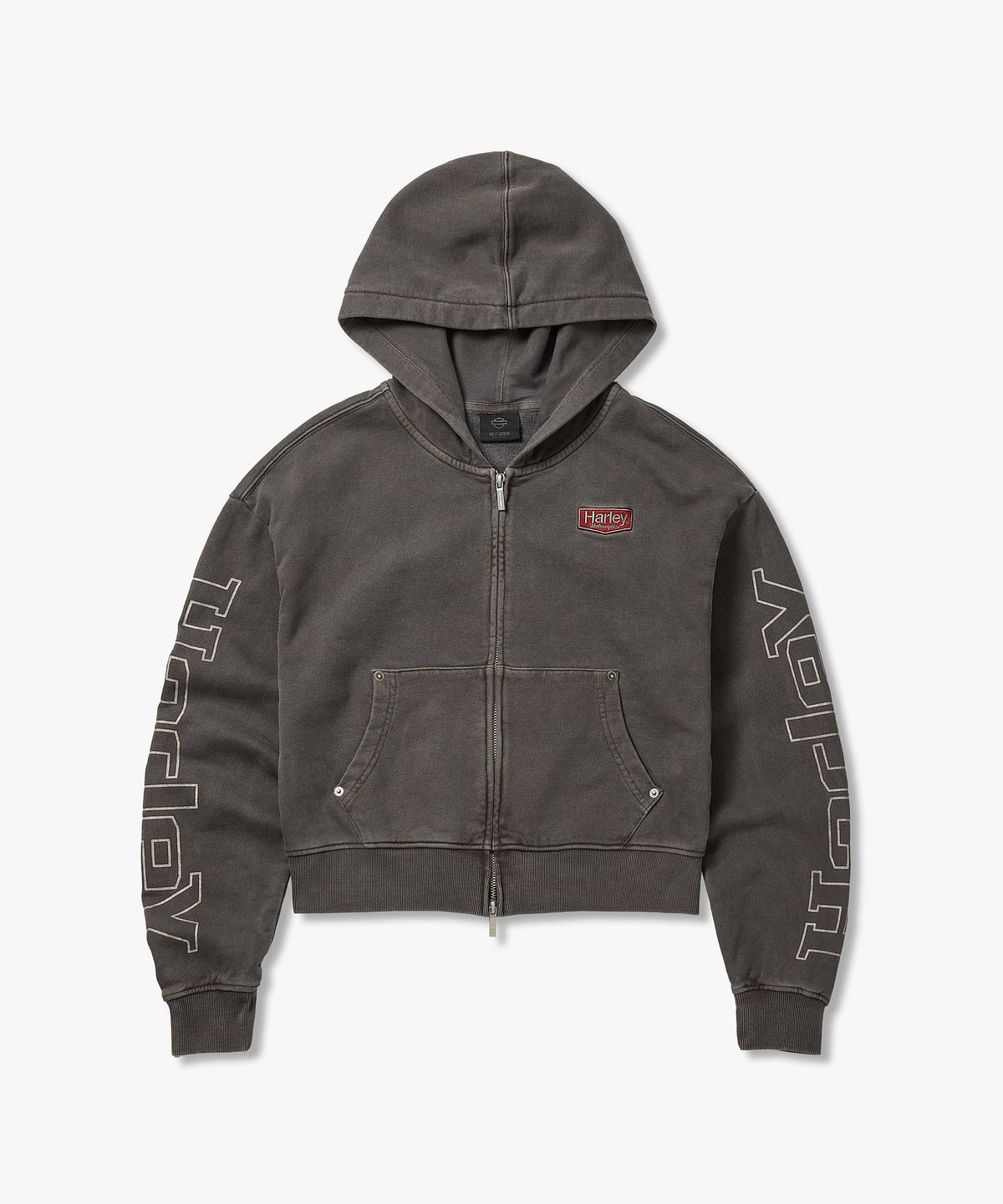 할리데이비슨 컬렉션스®(HARLEY-DAVIDSON COLLECTIONS®) [여성] 피그먼트 크롭 후드 짚업 다크 브라운_HH26109001