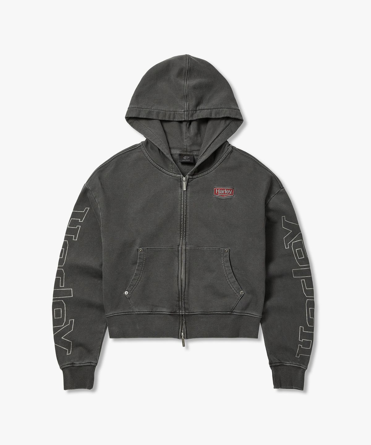 할리데이비슨 컬렉션스®(HARLEY-DAVIDSON COLLECTIONS®) [여성] 피그먼트 크롭 후드 짚업 다크 그레이_HH26109001