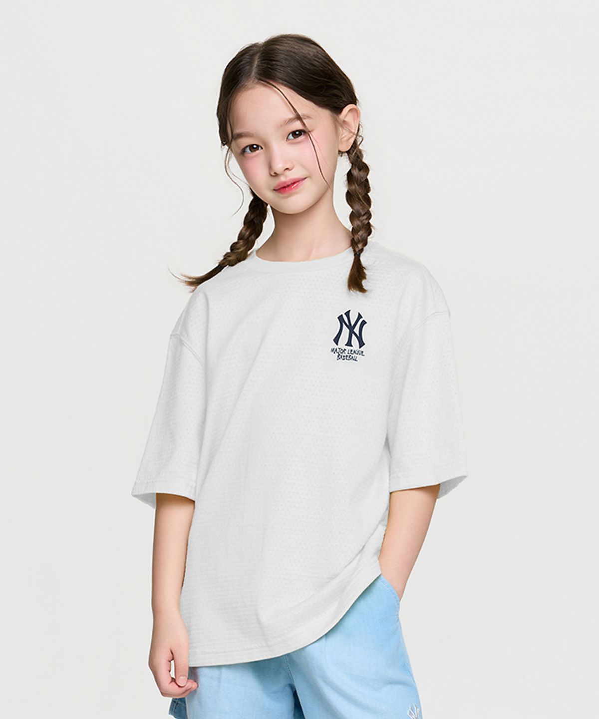 엠엘비 키즈(MLB KIDS) 스트릿 베이직 메쉬 아트웍 티셔츠 NY (White)