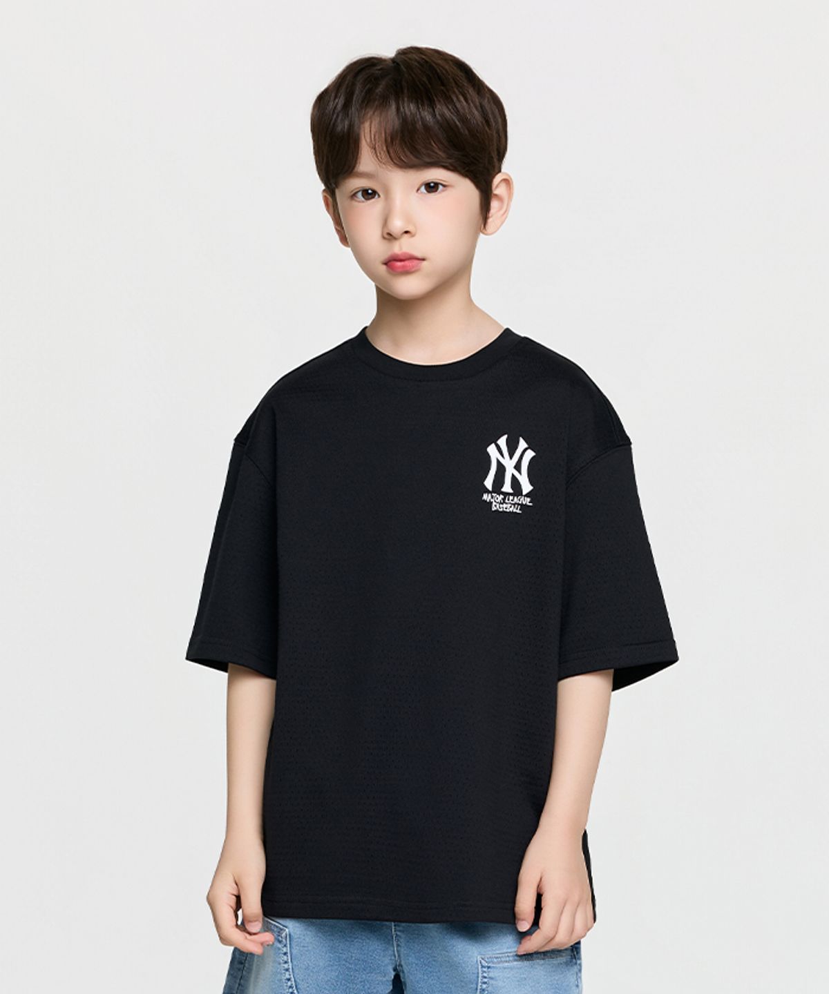 엠엘비 키즈(MLB KIDS) 스트릿 베이직 메쉬 아트웍 티셔츠 NY (Black)