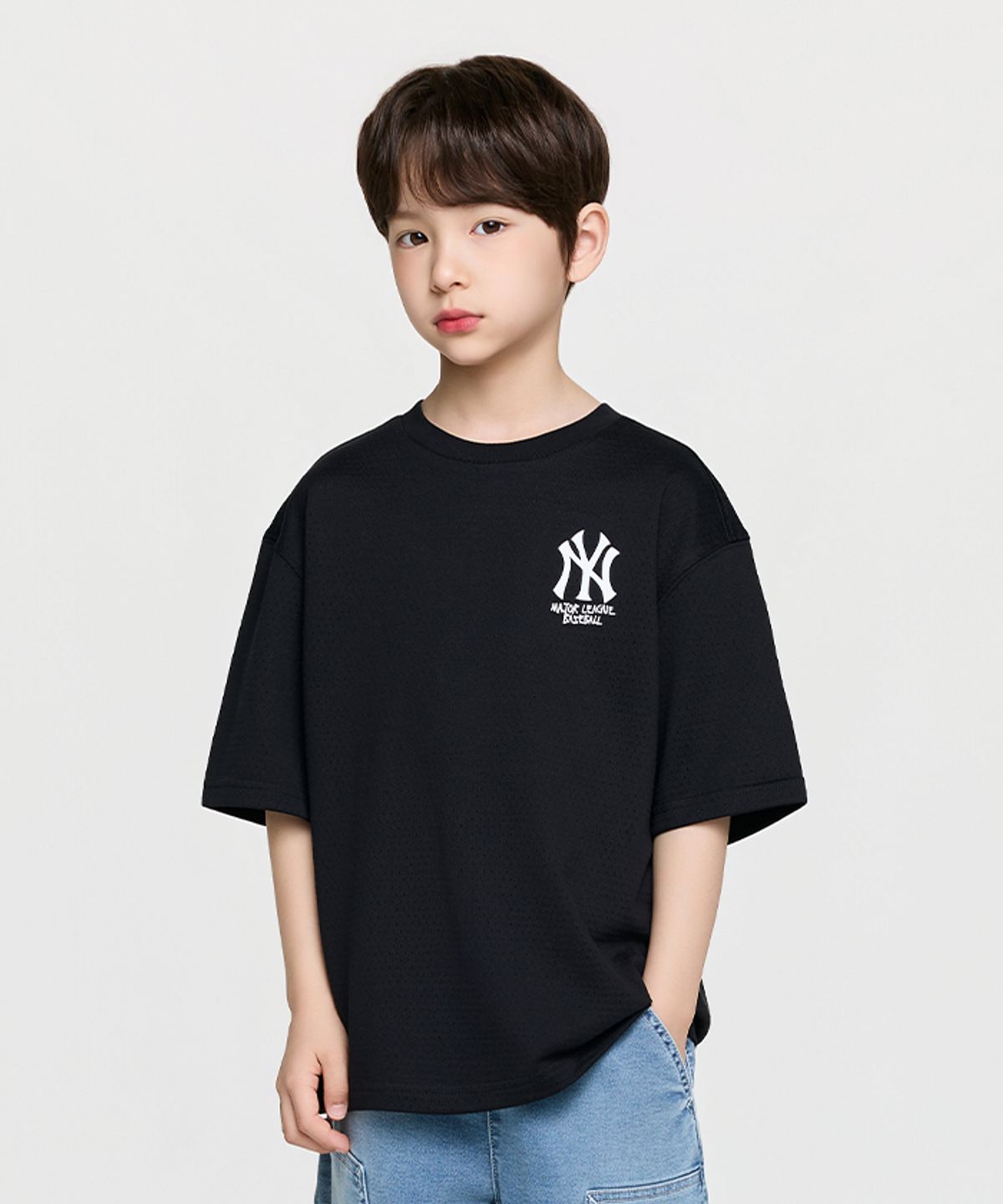 엠엘비 키즈(MLB KIDS) 스트릿 베이직 메쉬 아트웍 티셔츠 NY (Black)