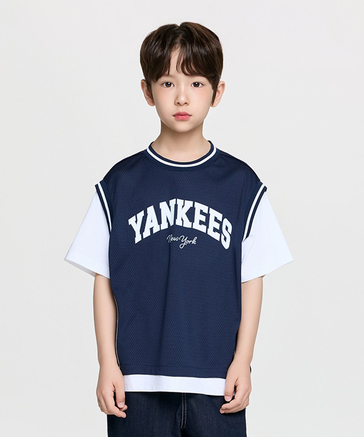 엠엘비 키즈(MLB KIDS) 스포티브 바시티 레이어드 티셔츠 NY (Navy)
