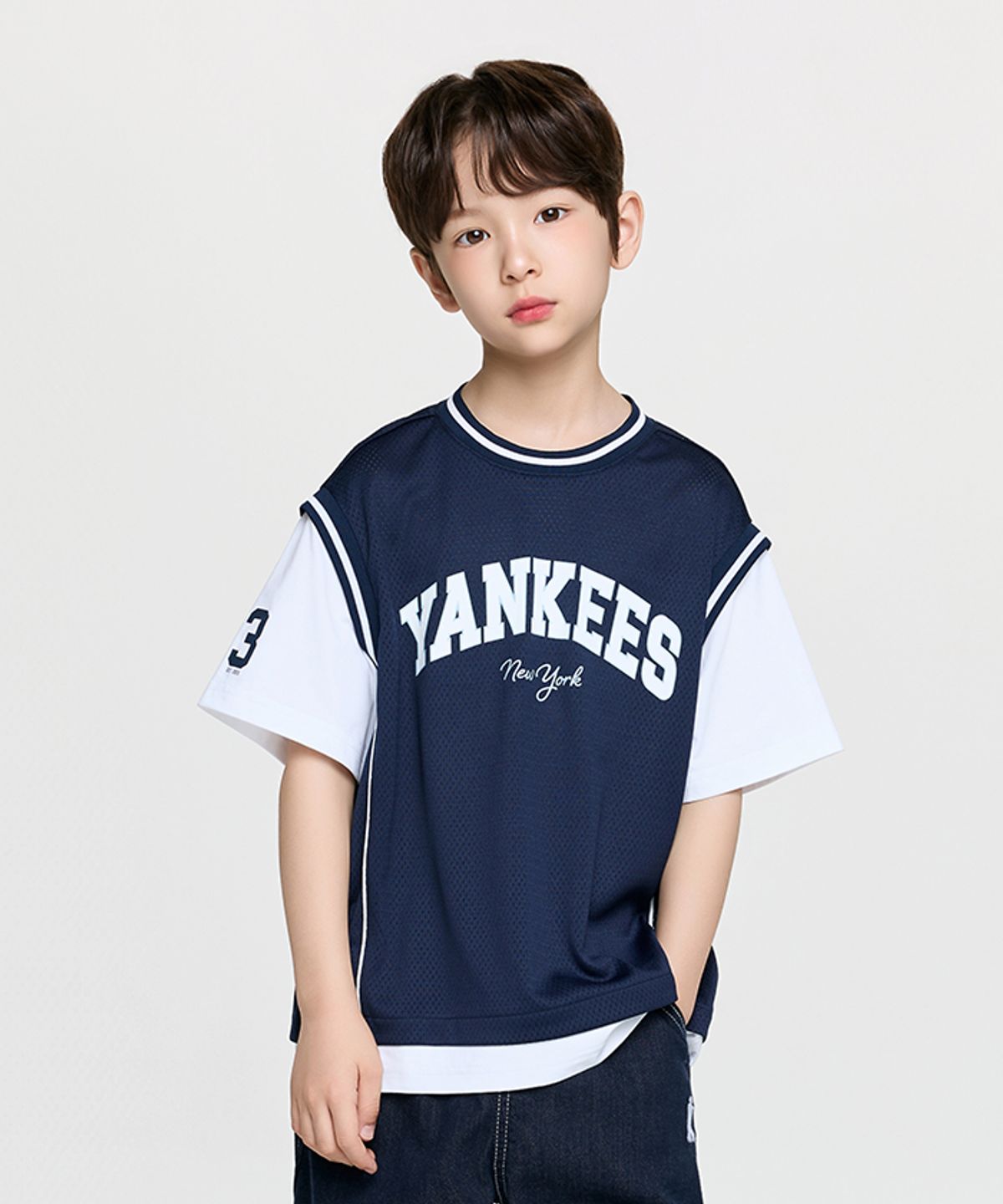 엠엘비 키즈(MLB KIDS) 스포티브 바시티 레이어드 티셔츠 NY (Navy)