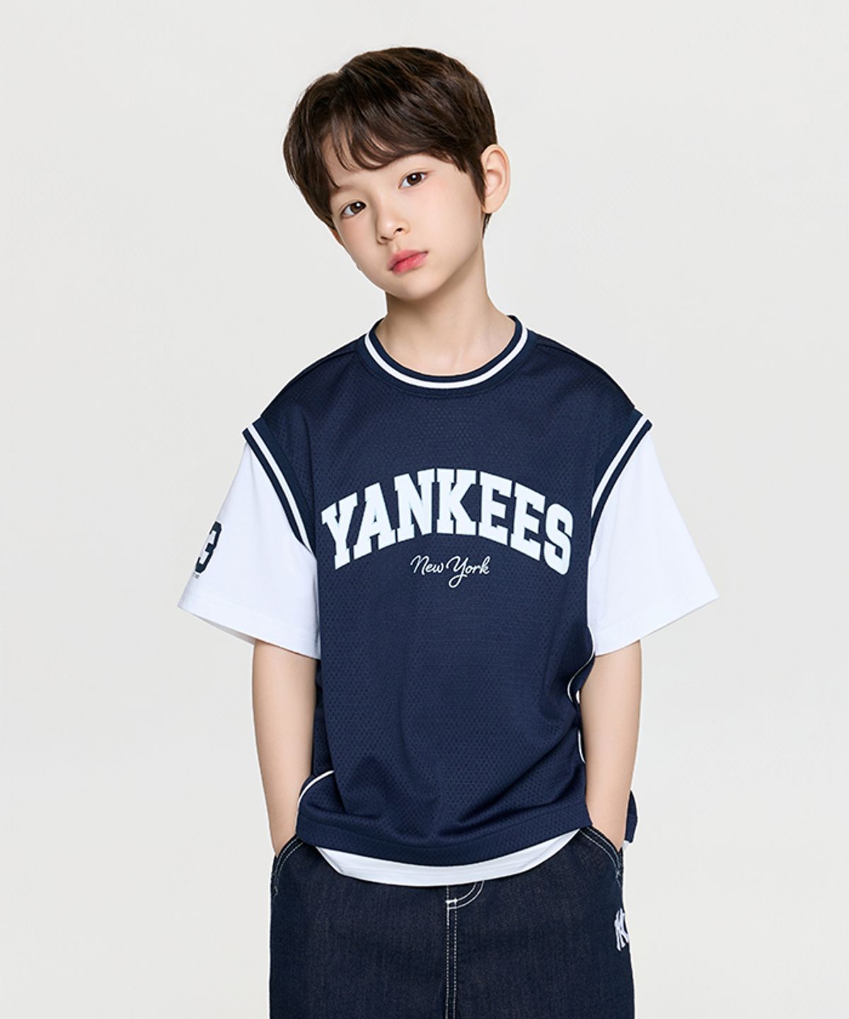 엠엘비 키즈(MLB KIDS) 스포티브 바시티 레이어드 티셔츠 NY (Navy)
