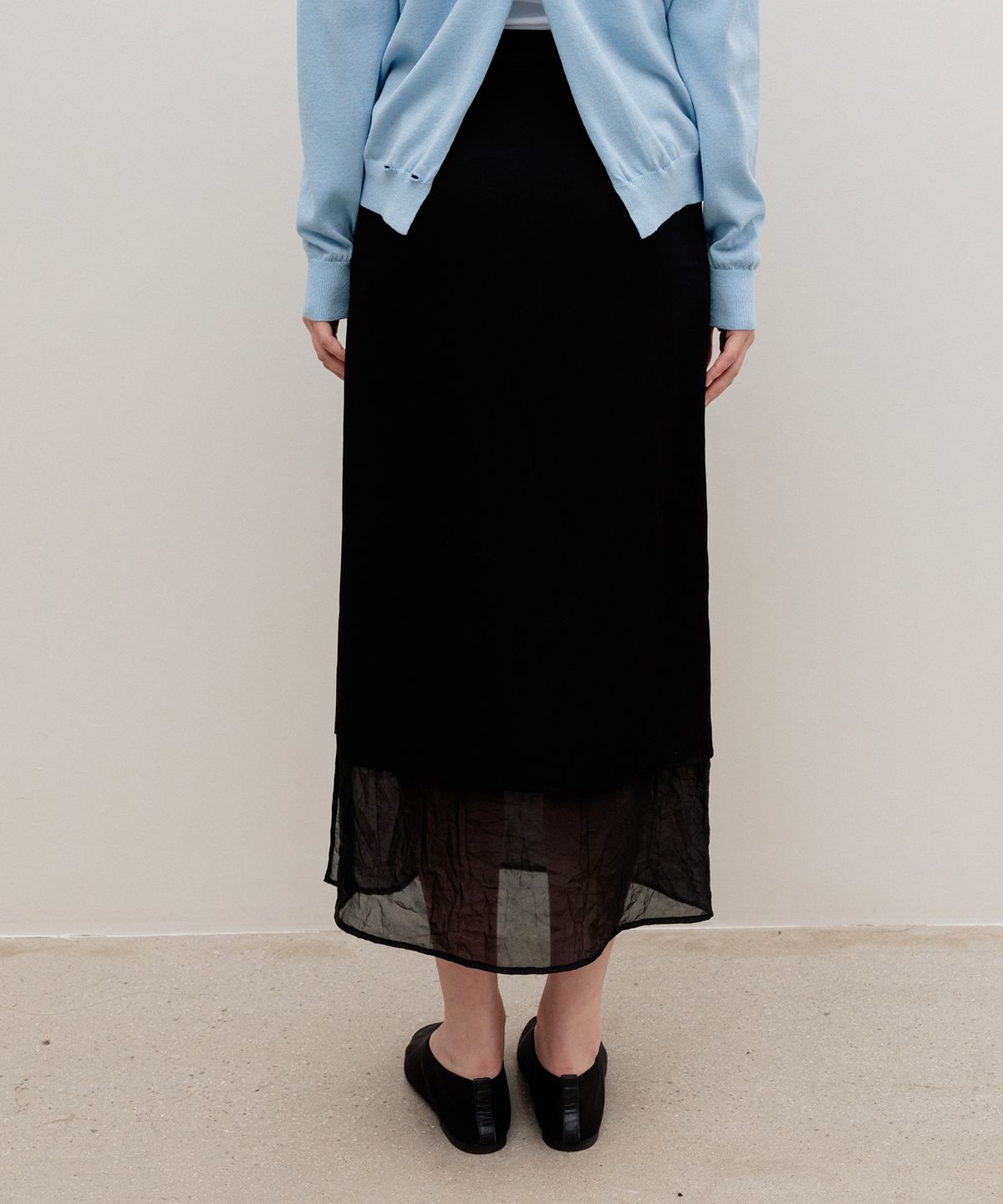 르메메(LEMEME) Elene Sheer Layered Skirt Black