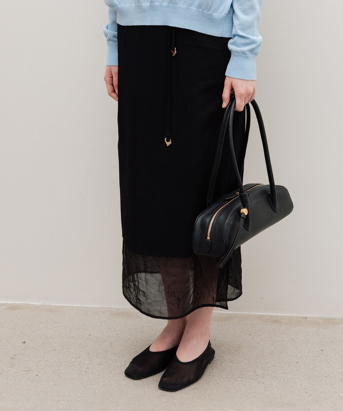 르메메(LEMEME) Elene Sheer Layered Skirt Black