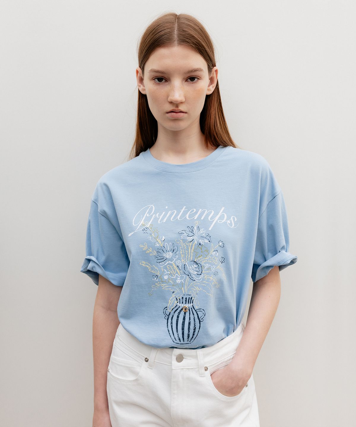 르메메(LEMEME) Printemps Vase Graphic T-Shirt Blue