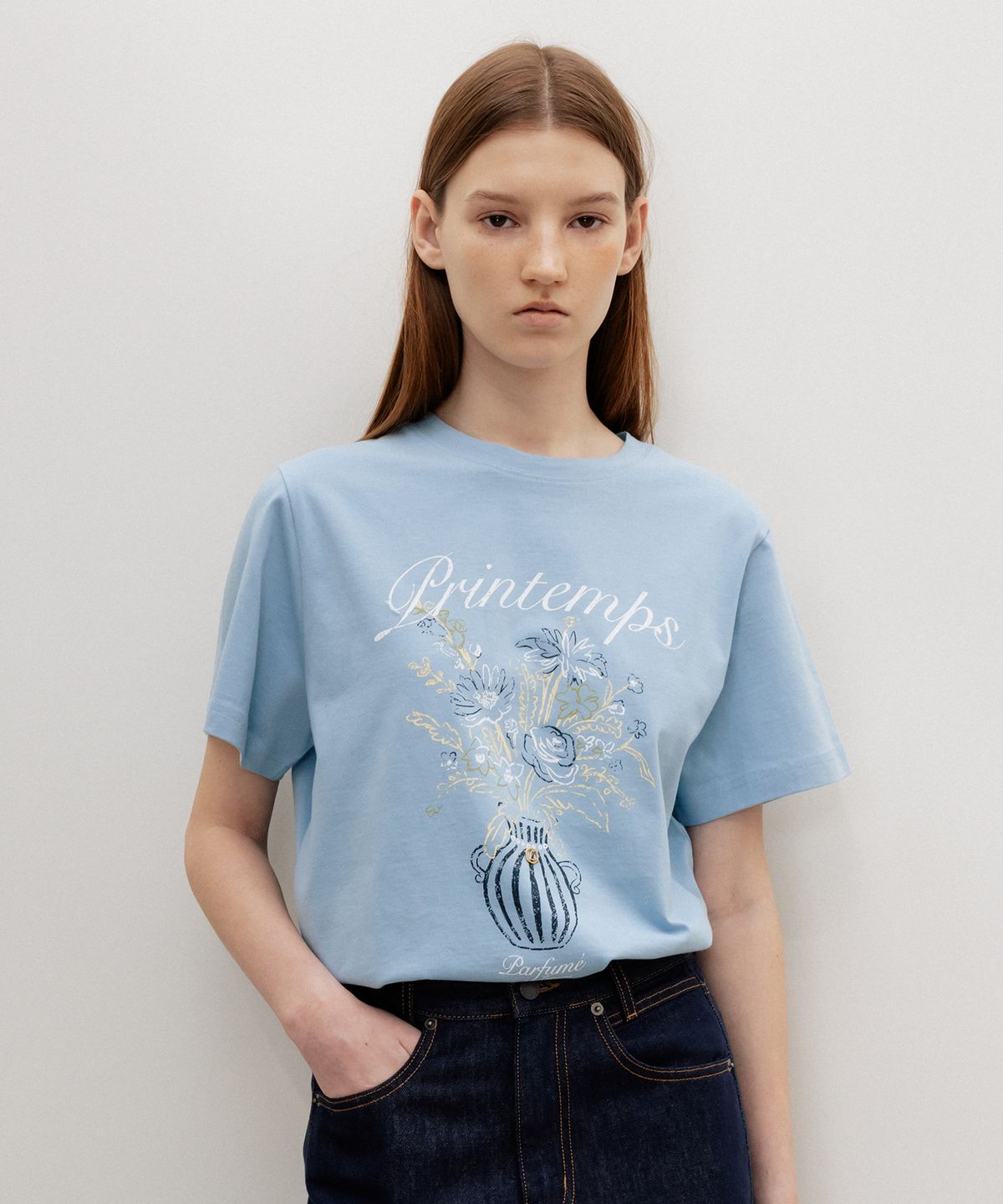 르메메(LEMEME) Printemps Vase Graphic T-Shirt Blue