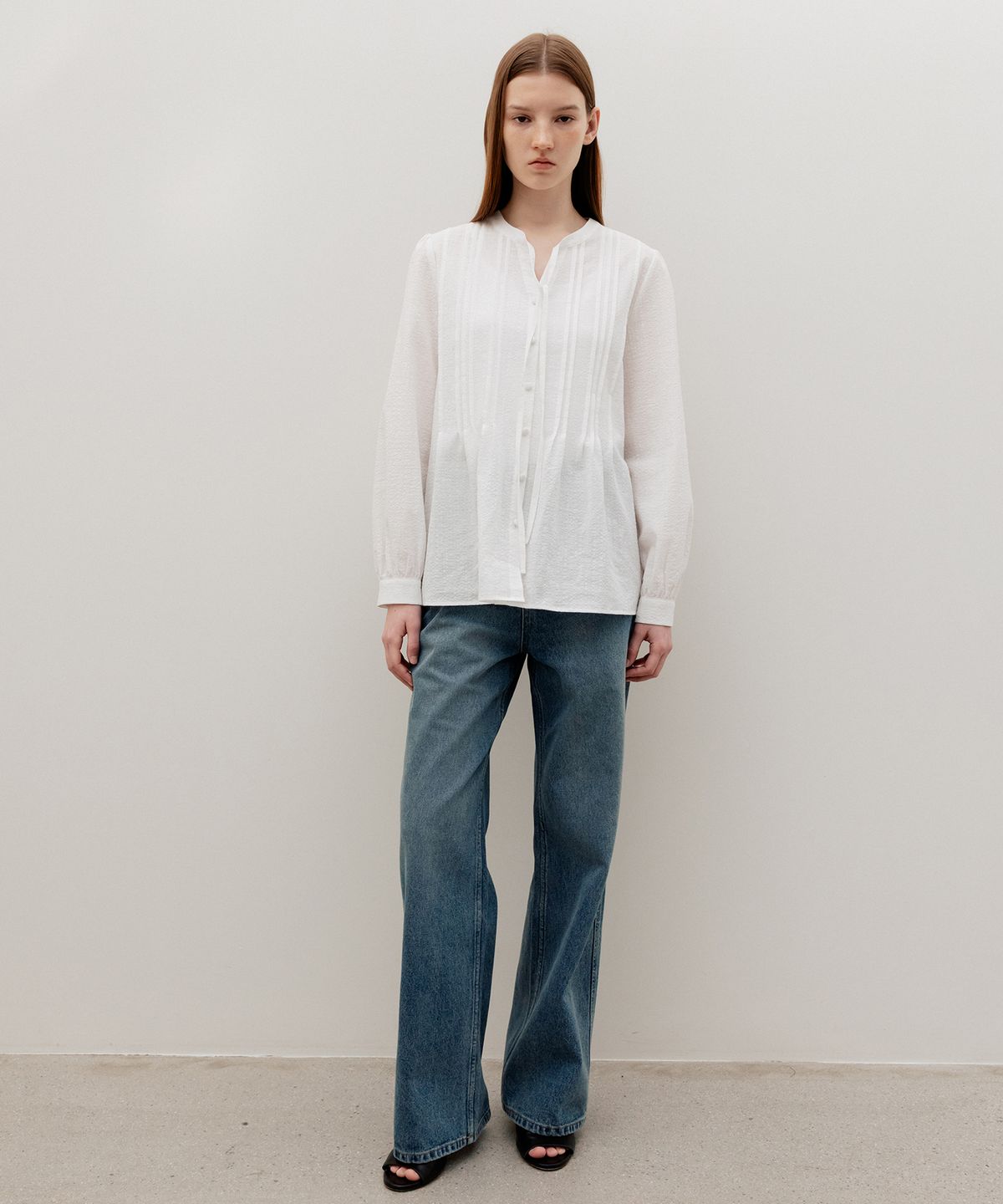르메메(LEMEME) Plisse Pin-Tuck Tie Blouse White