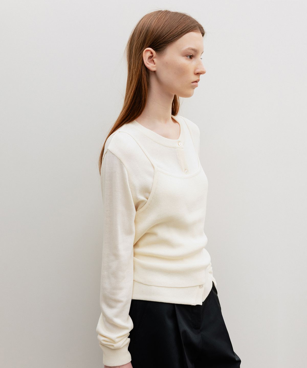 르메메(LEMEME) Lena Bustier Layered Cardigan Set Cream