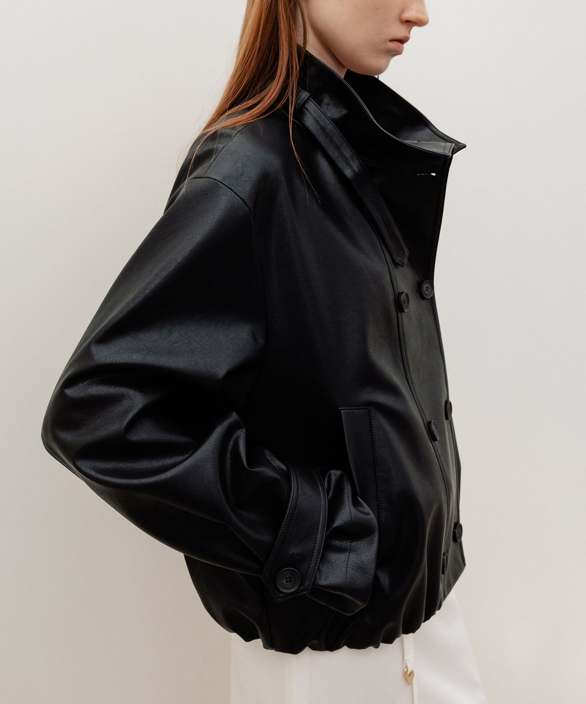 르메메(LEMEME) Mouchou High Neck Leather Jumper Black