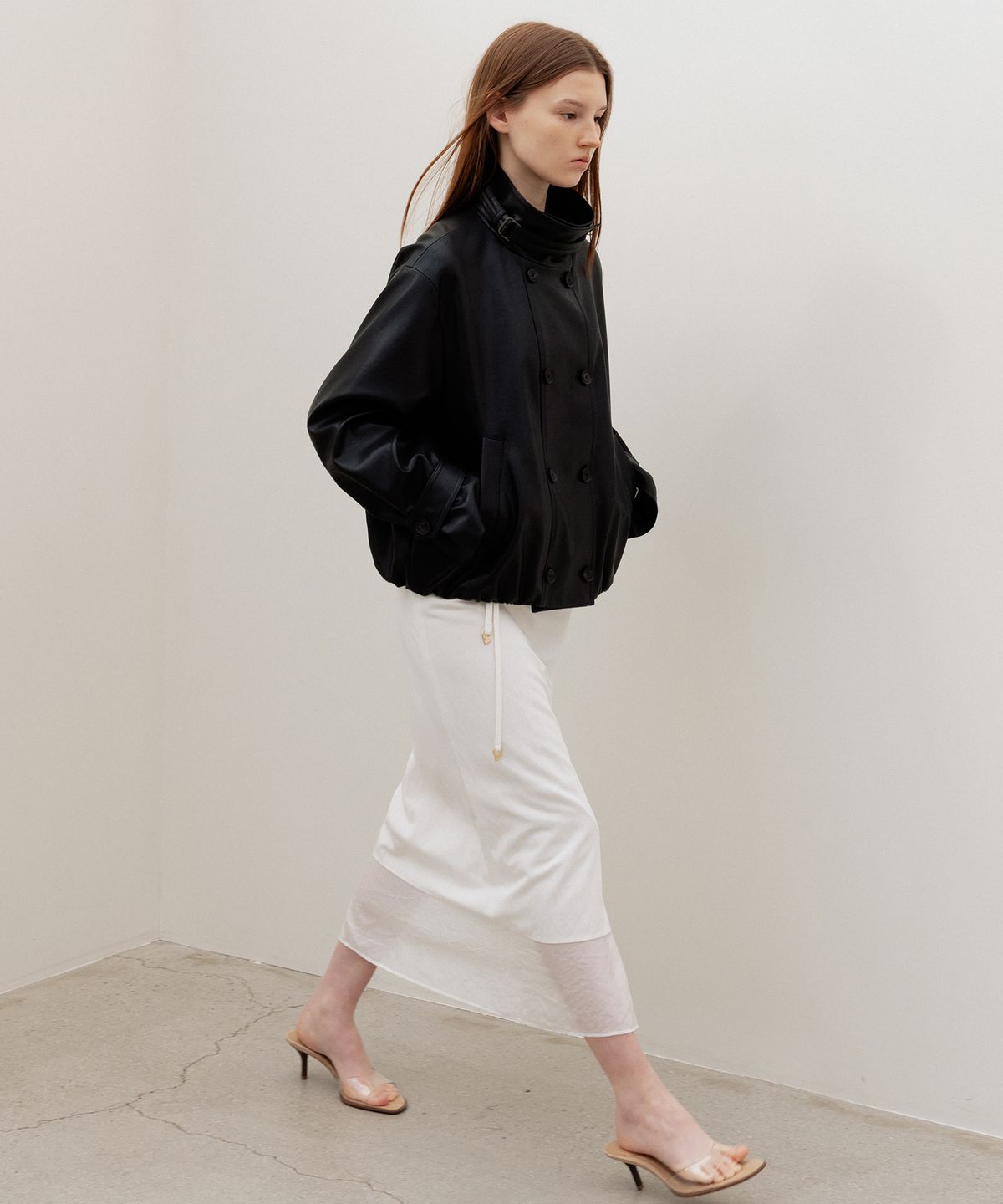르메메(LEMEME) Mouchou High Neck Leather Jumper Black