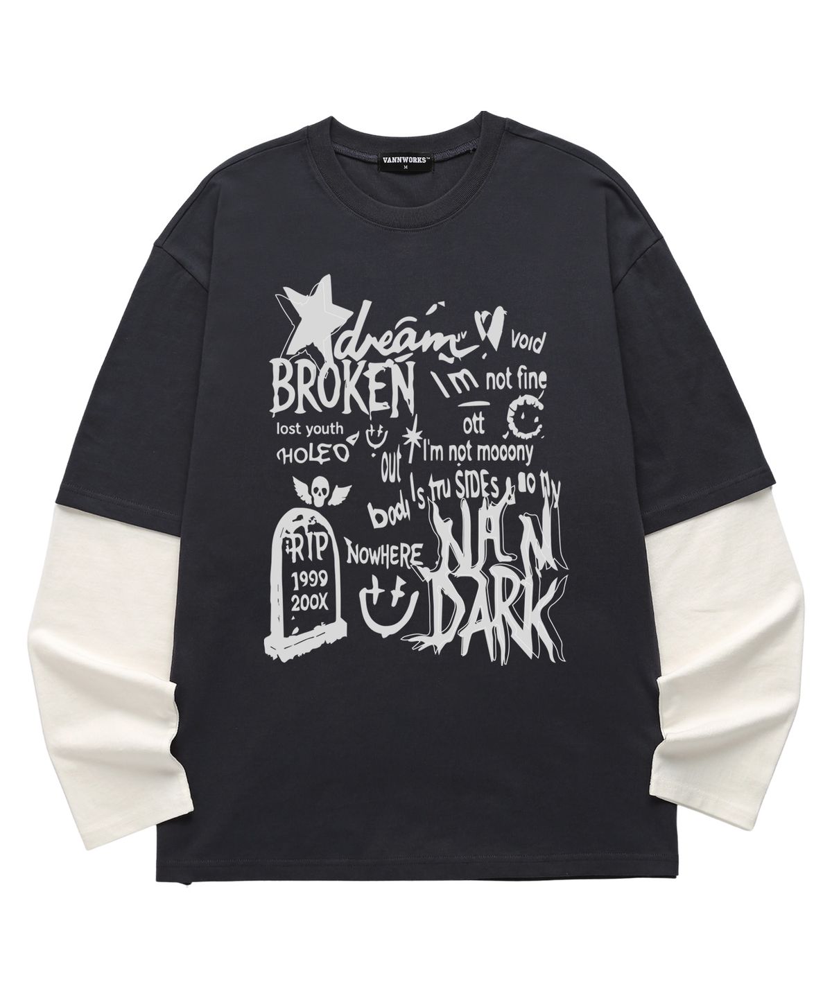 밴웍스(VANNWORKS) 레이어드 BROKEN STAR 롱슬리브 (VVLL0220) 차콜/화이트
