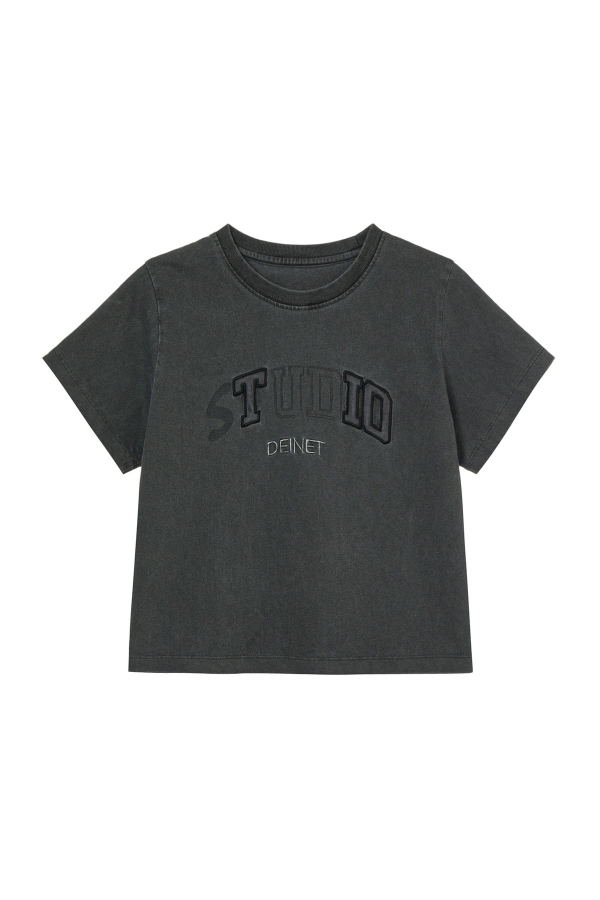 다이닛(DEINET) STUDIO PIGMENT CROP T-SHIRT IN CHARCOAL