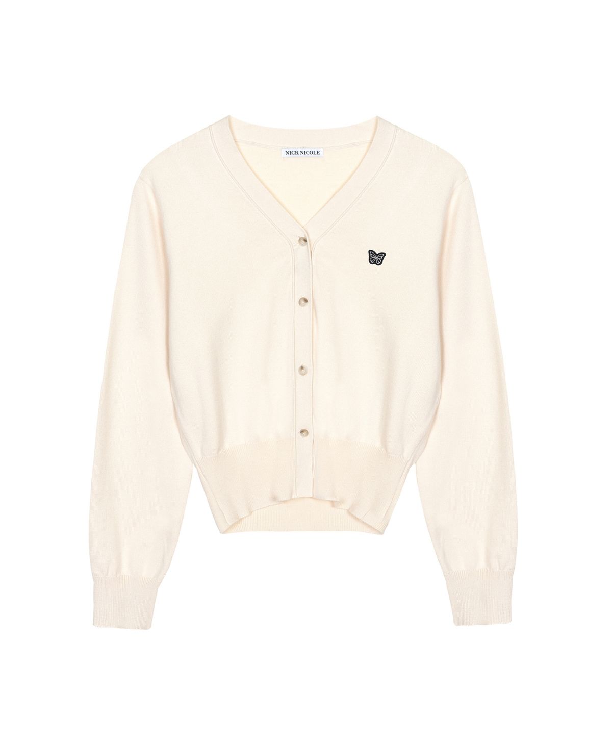 닉앤니콜(NICK&NICOLE) BUTTERFLY PATCH V-NECK CARDIGAN_LIGHT BEIGE