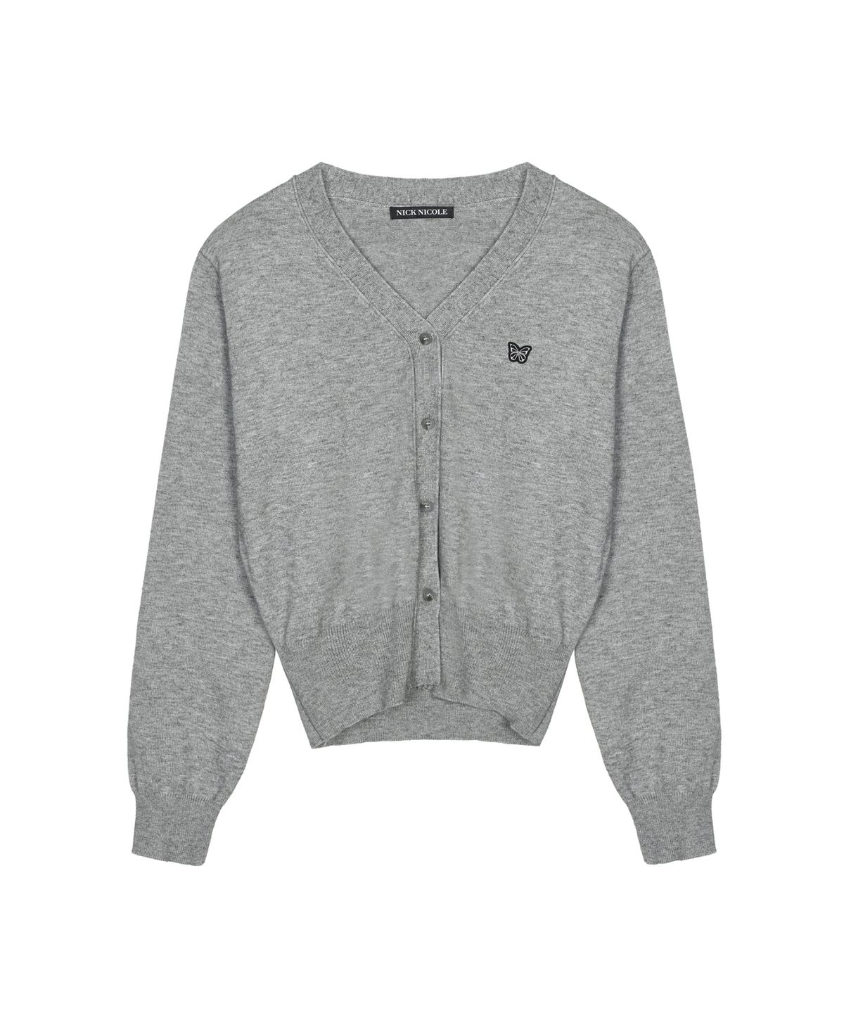 닉앤니콜(NICK&NICOLE) BUTTERFLY PATCH V-NECK CARDIGAN_GRAY