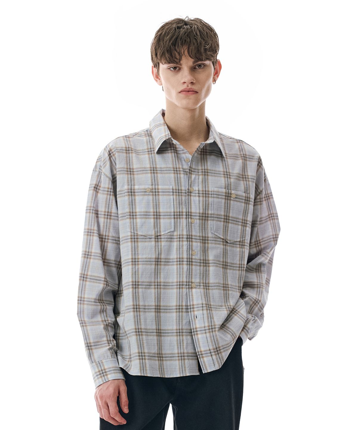 세컨모놀로그(SECONDMONO) Loose Fit Check Shirt [SKYBLUE]_SESH028SKYBLUE