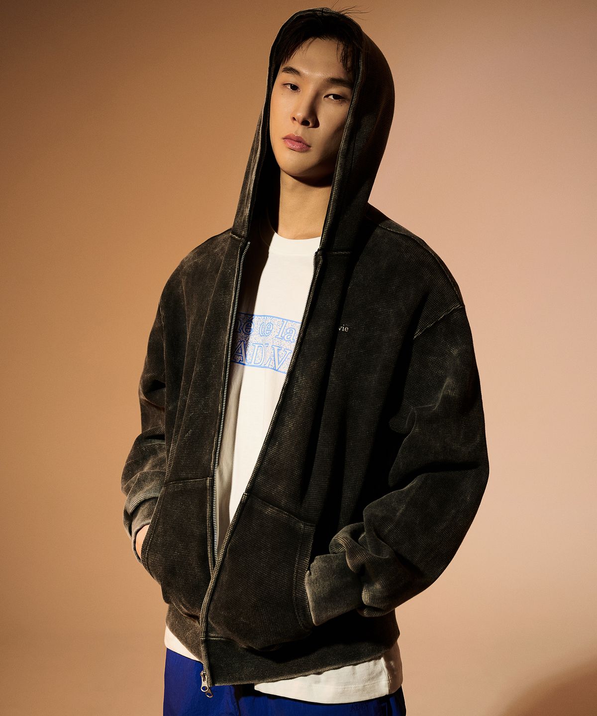 아크메드라비(ACME DE LA VIE) BASIC LOGO WAFFLE WASHED HOODIE ZIP UP