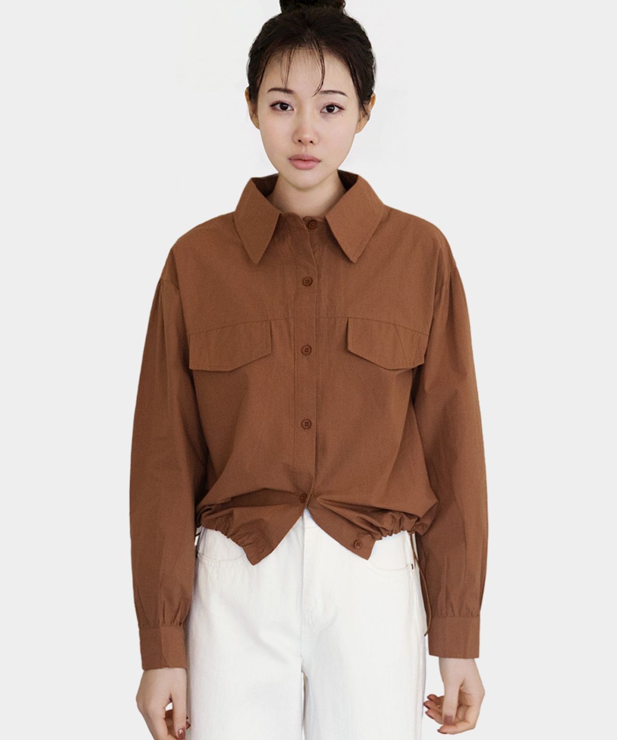 클레이스(CLACE) 퍼프소매 바람막이 셔츠 재킷_화이트