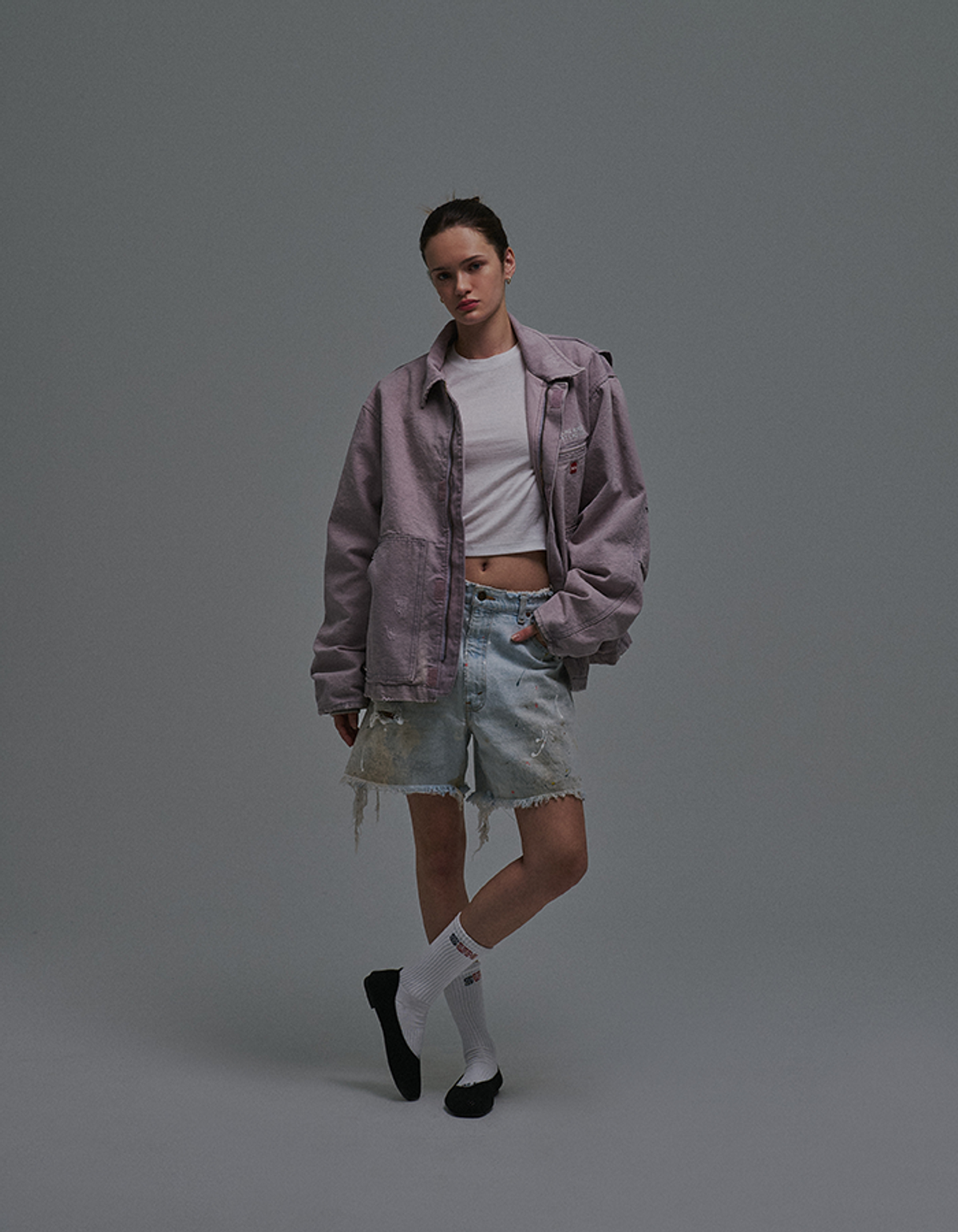 선데이후르츠마켓(SUNDAY FRUIT MARKET) SQUARE APPLE WASHED JACKET LAVENDER