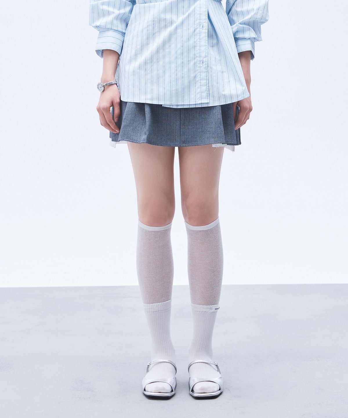 미쏘(MIXXO) 밑단 배색스커트 팬츠_MIWTHG401B