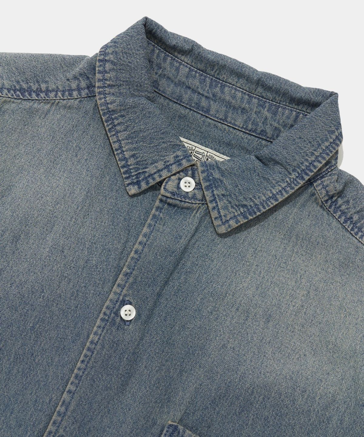 컬럼비아 유니버시티(COLUMBIA UNIVERSITY) SPRAY WASHED ONE POCKET DENIM S/S SHIRTS_LIGHT JEAN