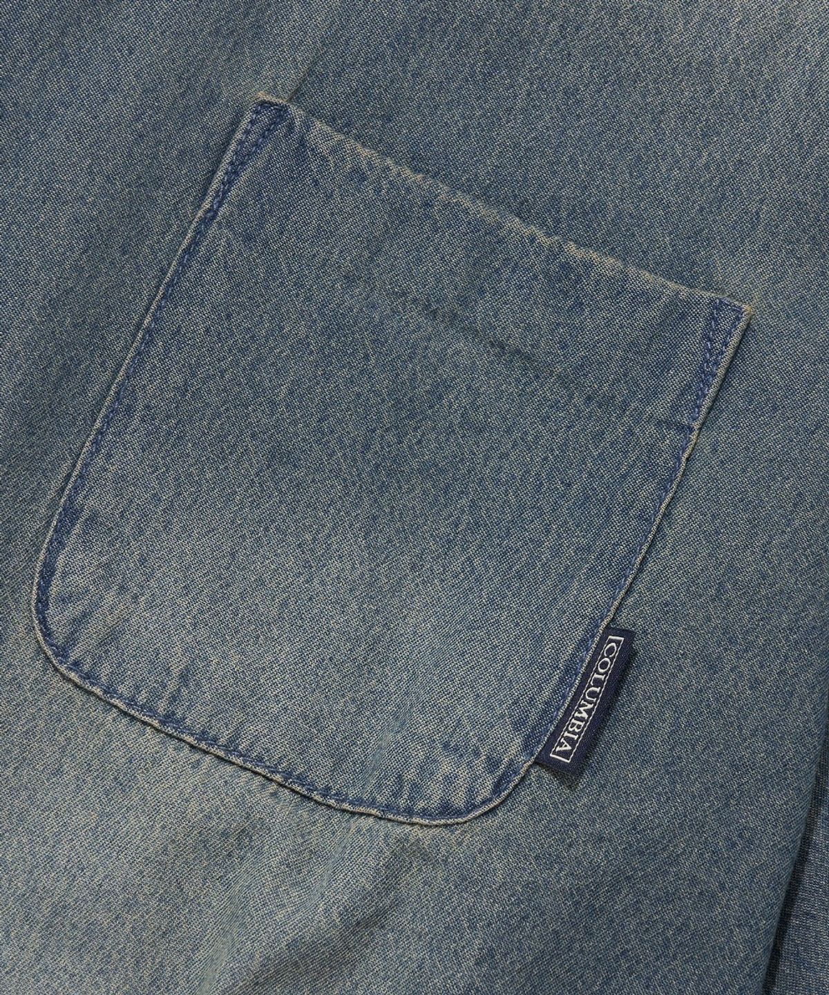 컬럼비아 유니버시티(COLUMBIA UNIVERSITY) SPRAY WASHED ONE POCKET DENIM S/S SHIRTS_LIGHT JEAN