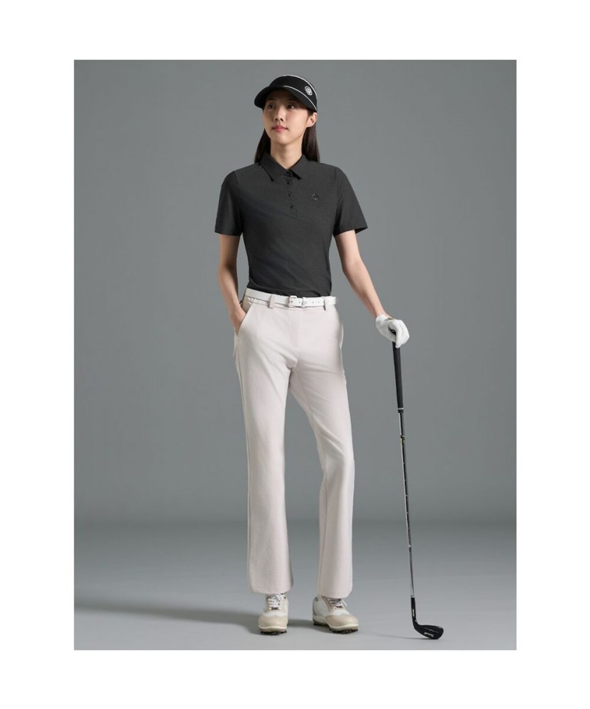 빈폴골프(BEANPOLE GOLF) [B_under] 여성 멜란지 칼라 반소매 티셔츠 - 블랙 (BJ6342L165)